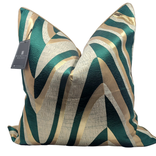 Stripped Emerald Green and Gold  Designer Jacquard Throw Cover