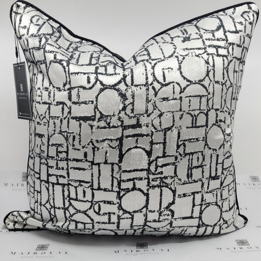 Geometric Irregular Shapes Designer" Cover in Black & Light Silver